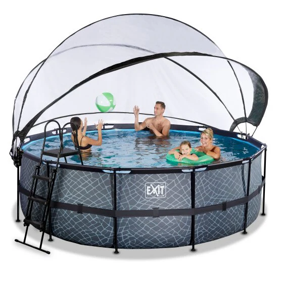 EXIT Stone Round Frame Pool with Cover- 427x122cm (Filter & Heat Pump) - Image 3