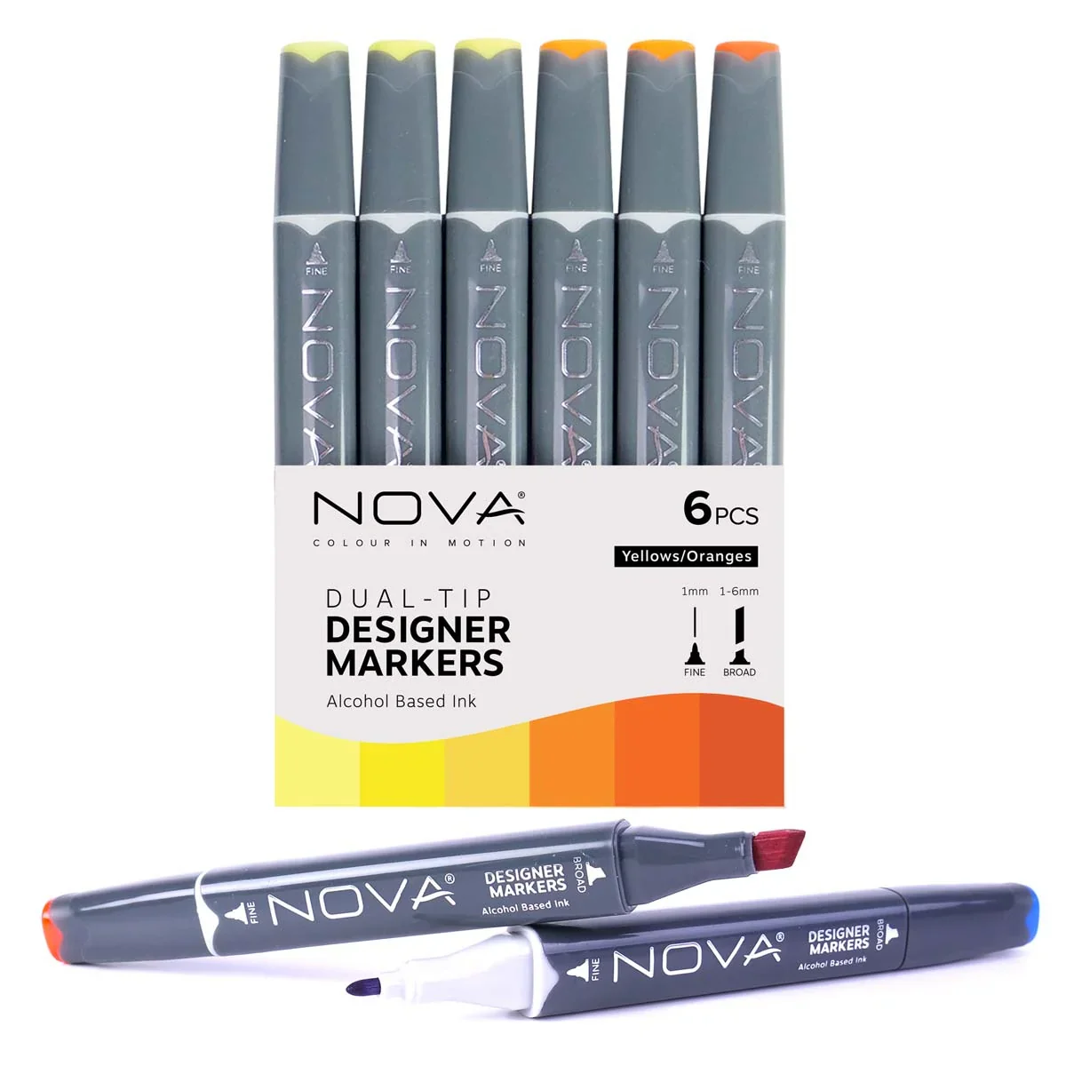Nova Designer Dual Tip Alcohol Markers - Orange/Yellow (6 Pack) - Image 3