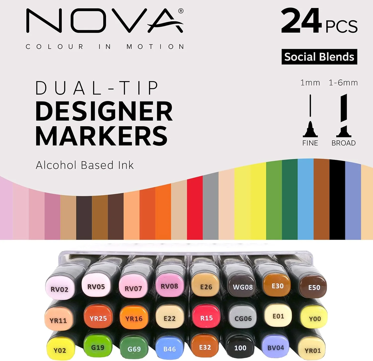Nova Designer Dual Tip Alcohol Markers - Social Blends (24 Pack) - Image 7